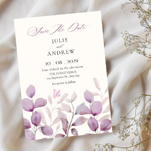 Reserve A Data Casamento de folhas minimalista elegante roxo