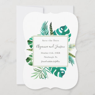 Reserve A Data Casamento de Folhas Tropicais Simples de Aquarela