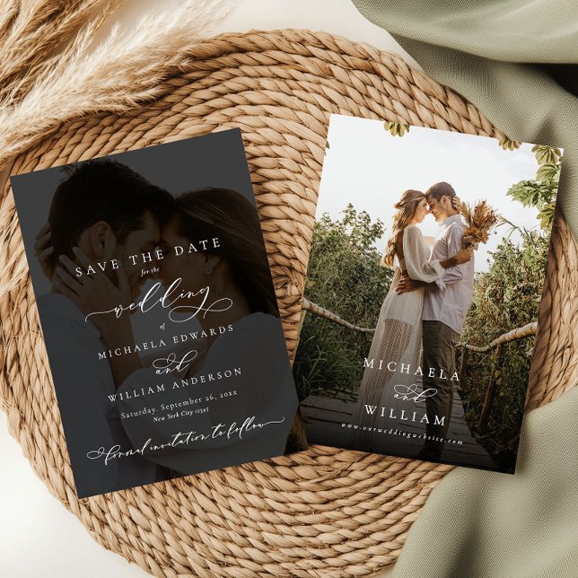 Reserve A Data Casamento de Foto 2-Foto Elegante Moderna Caligraf (Criador carregado)