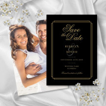 Casamento de Foto Art Déco em Preto e Dourado