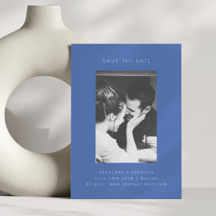 Reserve A Data Casamento de Foto Azul Cobalt Moderno Minimalista