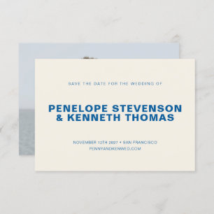 Reserve A Data Casamento de Foto Azul Simples Cobalt