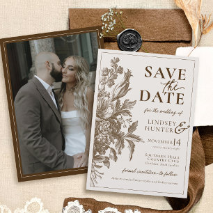Reserve A Data Casamento de Foto Boho Floral Vintage Marfim e Mar
