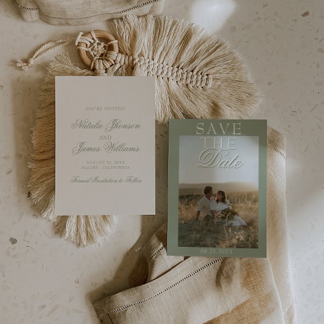 Reserve A Data Casamento de Foto Boho Old Money em Verde Salgueir (Criador carregado)