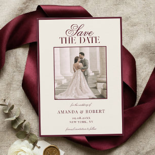 Reserve A Data Casamento de Foto Burgundy Antigo Elegante