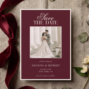 Reserve A Data Casamento de Foto Burgundy Antigo Elegante