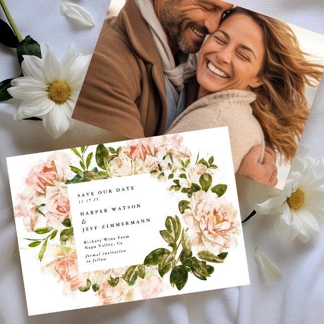 Reserve A Data Casamento de Foto Clássica Rosa Rosa Rosa Formal (Criador carregado)