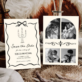 Reserve A Data Casamento de Foto com Arco Desenhado à Mão Preto e