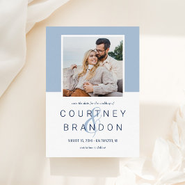 Reserve A Data Casamento de Foto com Bloco de Cor Azul Poeira Mod
