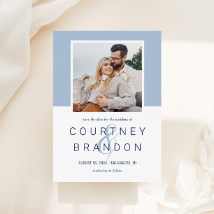 Reserve A Data Casamento de Foto com Bloco de Cor Azul Poeira Mod