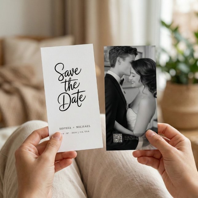 Reserve A Data Casamento de Foto com Código QR Moderno e Elegante (Criador carregado)