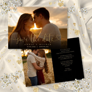 Reserve A Data Casamento de Foto com Coração em Ouro com Letra El