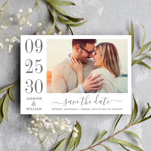 Reserve A Data Casamento de Foto com Data Numérica em Cinza Carvã (Criador carregado)