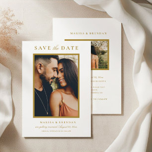 Reserve A Data Casamento de Foto com Duas Faces em Ouro Elegante