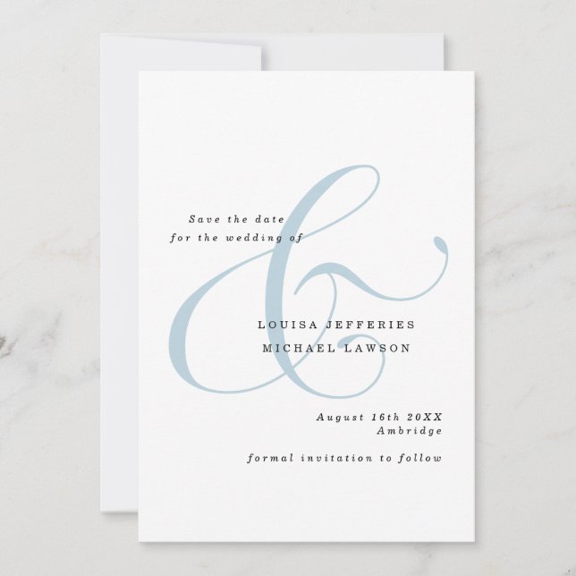 Reserve A Data Casamento de Foto com Escript Ampersand Azul Empoe (Frente)