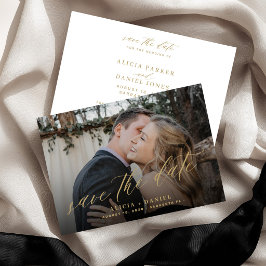 Reserve A Data Casamento de foto com escrita dourada minimalista