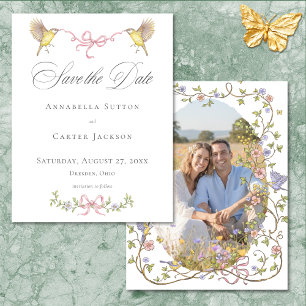 Reserve A Data Casamento de Foto com Laço Floral Pastel Vitoriano