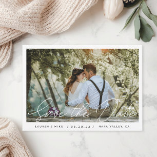 Reserve A Data Casamento de Foto com Letra à Mão Delicada