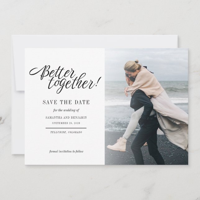 Reserve A Data Casamento de Foto com Letra à Mão Elegante (Frente)
