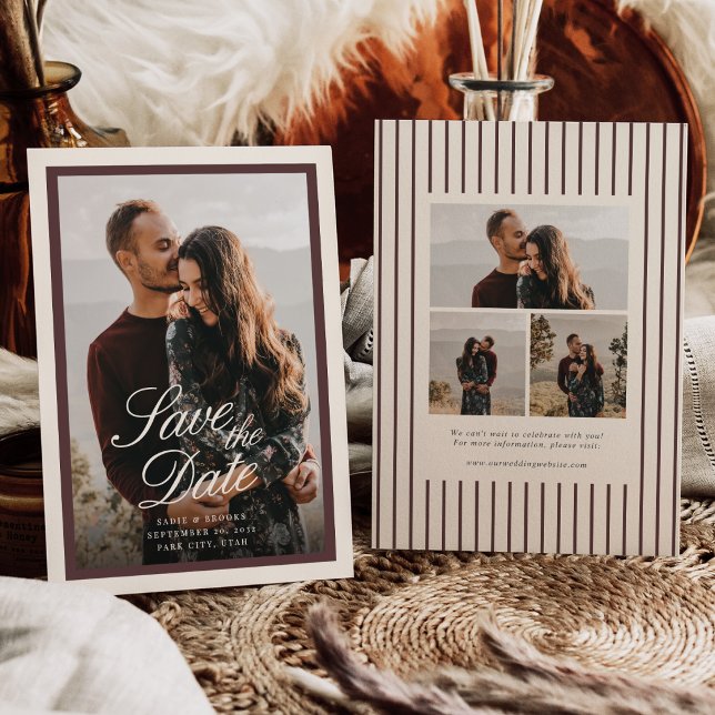 Reserve A Data Casamento de Foto com Letra Clássica em Borgonha e (Criador carregado)