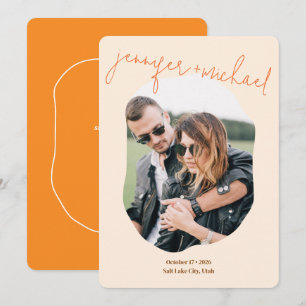 Reserve A Data Casamento de Foto com Letra Cor-de-Laranja Moderna