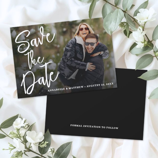 Reserve A Data Casamento de Foto com Letra de Pincel Moderna Simp (Simple Modern Brush Script Photo Wedding Save The Date)