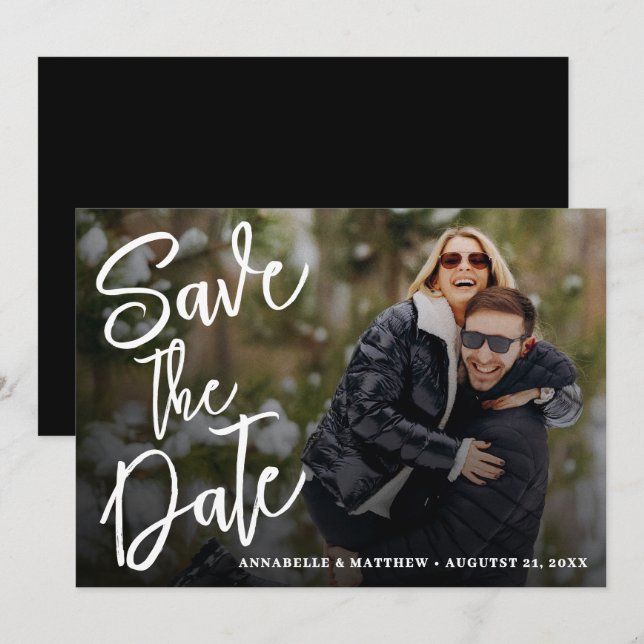 Reserve A Data Casamento de Foto com Letra de Pincel Moderna Simp (Frente/Verso)