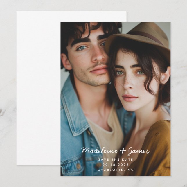 Reserve A Data Casamento de Foto Completa Moderna Simples Rótulo  (Frente/Verso)