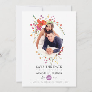 Reserve A Data Casamento de Foto de Aquarelle Wildflower