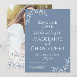 Reserve A Data Casamento De Foto De Boho Botânico Branco Periwink