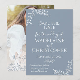 Reserve A Data Casamento De Foto De Boho Botânico Branco Periwink
