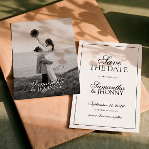 Reserve A Data Casamento de Foto de Borda de Rótulo Limpo e Elega