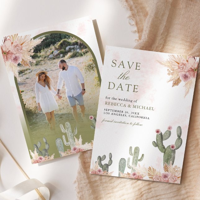 Reserve A Data Casamento de Foto de Cactus Pampas Floral Boho Ros (Criador carregado)