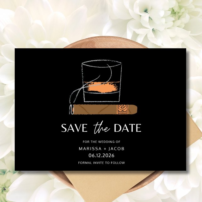 Reserve A Data Casamento de Foto de Cigar Whiskey (Cigar Whiskey Photo Wedding Save The Date)
