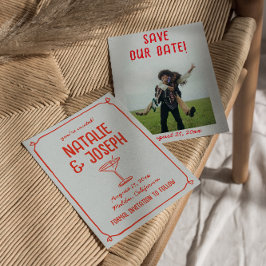 Reserve A Data Casamento De Foto De Coquetel Azul Vermelho Desenh