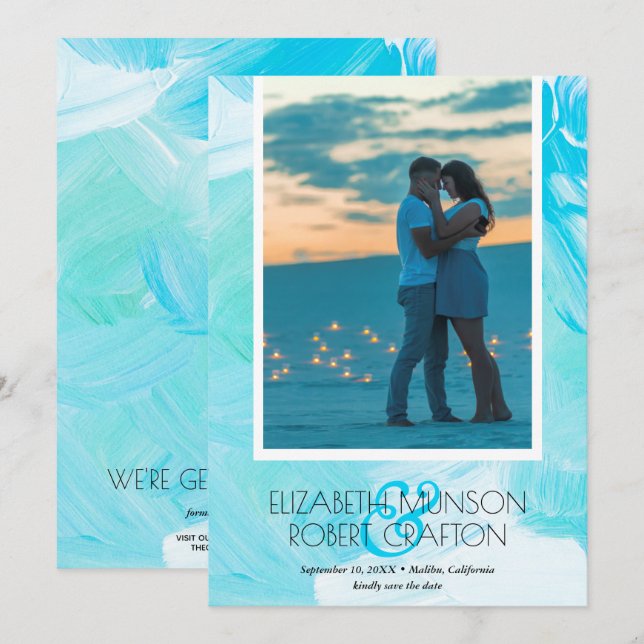 Reserve A Data Casamento de Foto de Cores d'Água Casuais Salvar A (Frente/Verso)