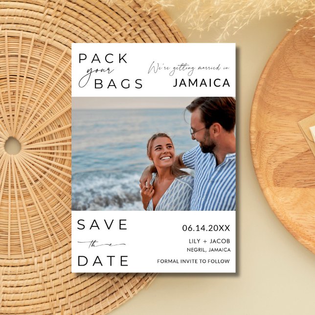 Reserve A Data Casamento de Foto de Destino da Jamaica Beach (Jamaica Beach Destination Photo Wedding Save The Date)