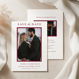 Reserve A Data Casamento de Foto de Duas Faces Vermelho Merlot El