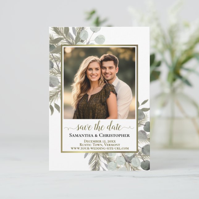 Reserve A Data Casamento de Foto de Eucalipto e Pinheiro com Aqua (Em pé/Frente)