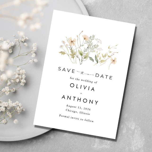 Reserve A Data Casamento de Foto de Flor Selvagem Elegante (Elegant Wildflower Photo Wedding Save The Date)