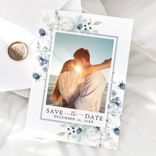 Reserve A Data Casamento de FOTO de Folhagem Azul Elegante Salve 