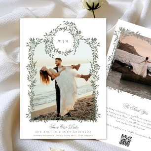 Reserve A Data Casamento de Foto de Frame Botânico Verde Elegante