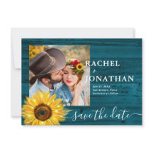 Casamento De Foto De Girassol Rústico Teal Salva A