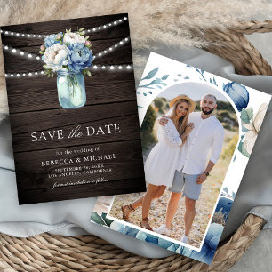 Reserve A Data Casamento de Foto de Madeira em Pote de Pedra Azul
