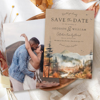 Reserve A Data Casamento de Foto de Montanha Boho Aquarela de Out