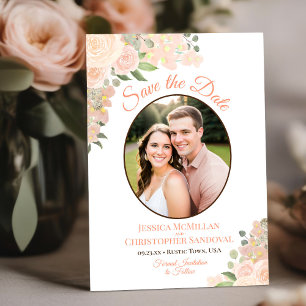 Reserve A Data Casamento de Foto de Oval Floral Coral Peach Water