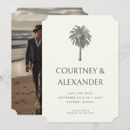 Reserve A Data Casamento de Foto de Palm Tropical Elegante