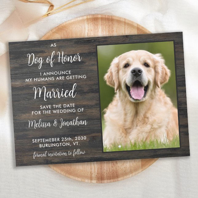 Reserve A Data Casamento De Foto De Pet Personalizado Rustic Dog  (Criador carregado)