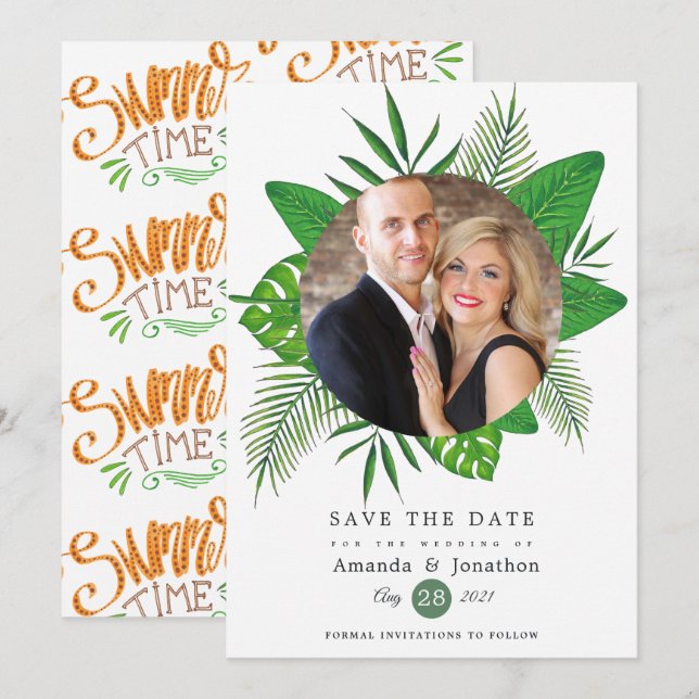 Reserve A Data Casamento de Foto de Praia de Verão Tropical (Frente/Verso)