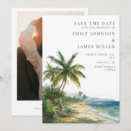 Reserve A Data Casamento de Foto de Praia Tropical em Aquarela